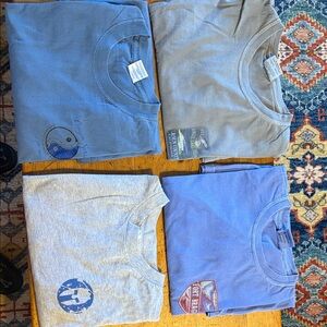 Four Casual Graphic Tee Bundle in Light Blue, Heather Gray, and Periwinkle